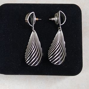 Silver and black striped earrings